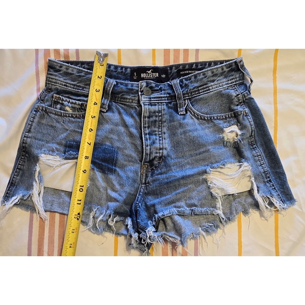 Hollister High Rise Vintage Denim Shorts Distressed Ripped Blue Jean Size 5 - Picture 5 of 6